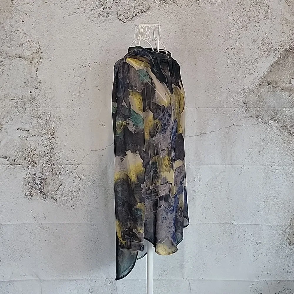 Mossimo sheer blouse watercolor print Women's Size XS